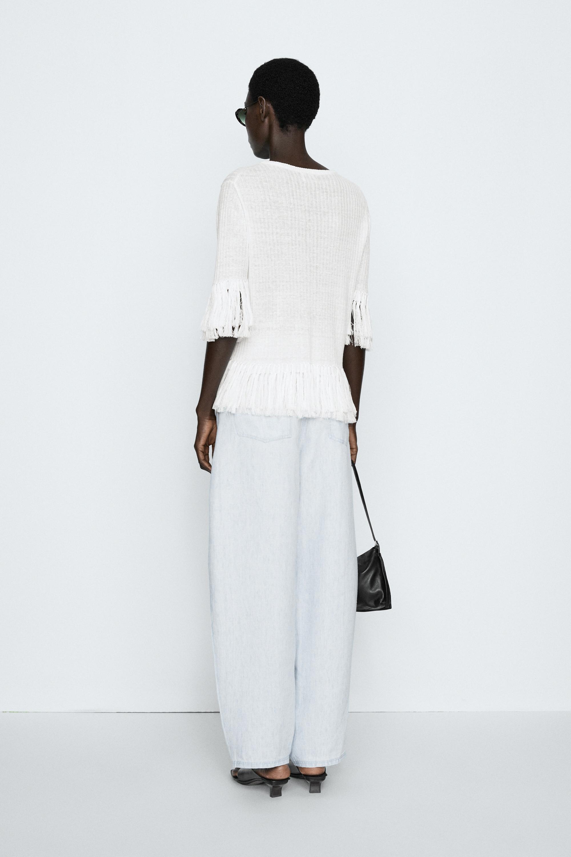 Fringe detail knit sweater - STUDIO